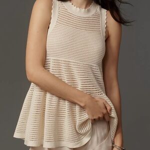 Anthropologie Maeve Open-Knit Scallop-Edge Babydoll Sweater Tank NEW L